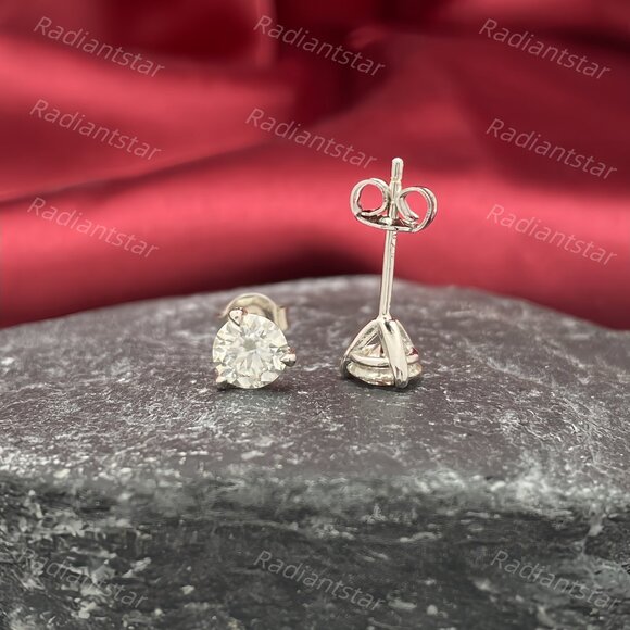 NEW Certified 1ct. t.w. Moissanite 3 Prong Solitaire Stud Earrings - Picture 4 of 9